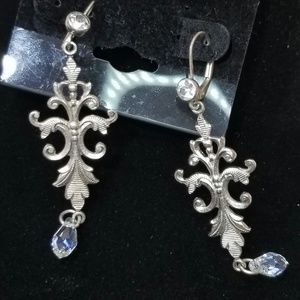 925 Silver Hook Dangle Earrings with Clear Stone